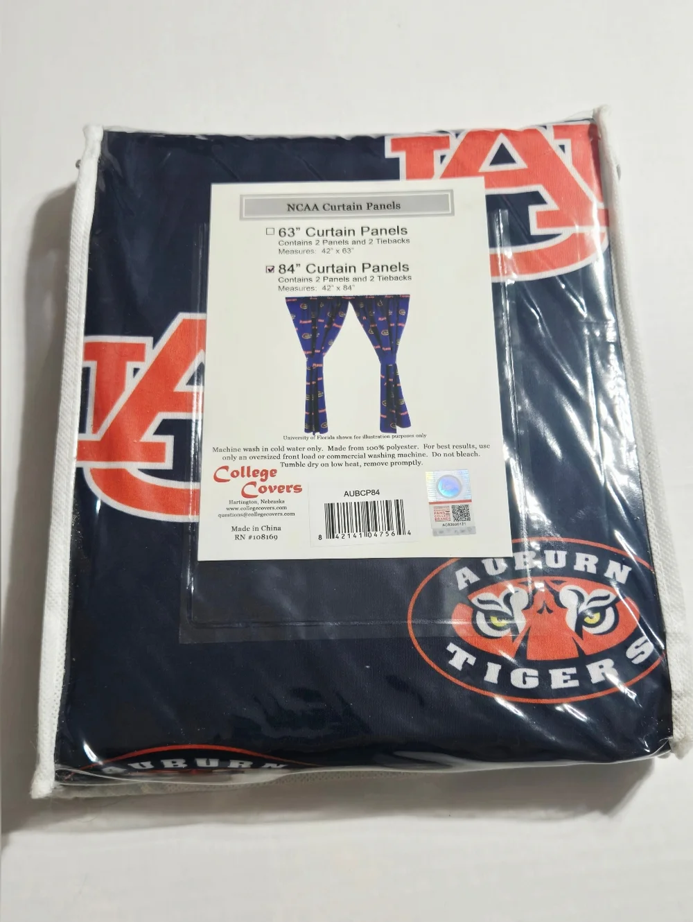 Auburn Tigers NCAA Curtain Panels 84” Set of 2 w/ Tiebacks Navy Orange College